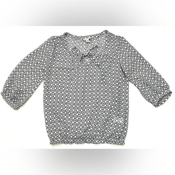 Banana Republic Tops - Banana Republic Women’s Sheer Gray and White Geometric 3/4 Sleeve Shirt Blouse